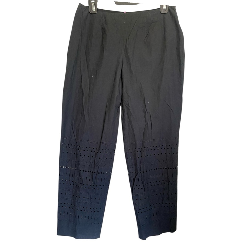 Piazza Sempione Black Laser Cut Cropped Pants 44 Italy Cotton Quiet Luxury
